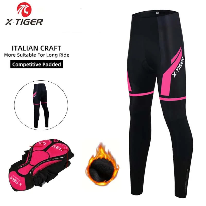 Pantaloni da ciclismo in pile termico invernale X-TIGER 5D Gel Pad Mtb pantaloni da bici da strada collant da bicicletta pantaloni lunghi da bici