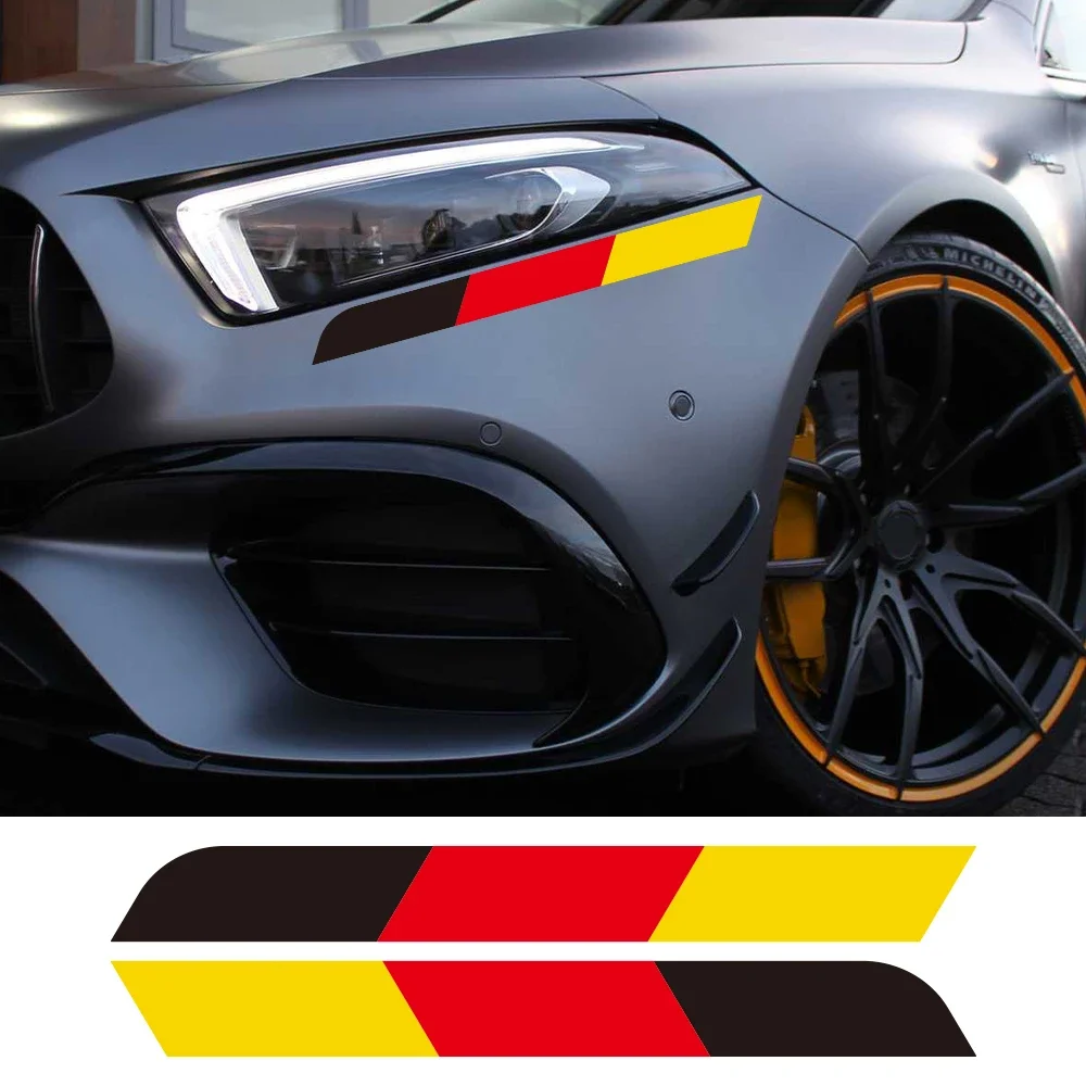 2Pcs German Flag Tricolor Style Car Body DIY Stripe Stickers For VW BMW Audi Mercedes Vinyl Decals Auto Decoration Accessories
