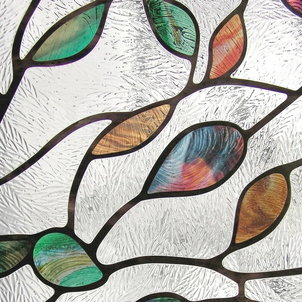 Colorful Leaf Pattern Glass Film Static Cling Vinyl Privacy Protection Sun-Blocking Reusable Removable Tint-Film For Home Office