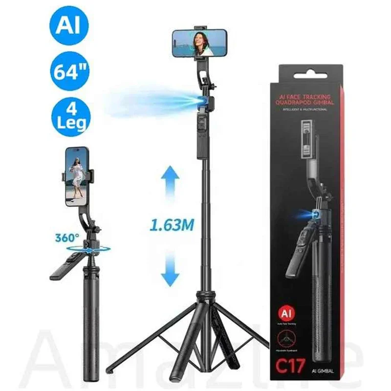 Selfie Stick C17 With Bluetooth Remote Intelligent AI Follow-Up Anti Shake Pan Tilt Tripod Fully Automatic Photography Artifact