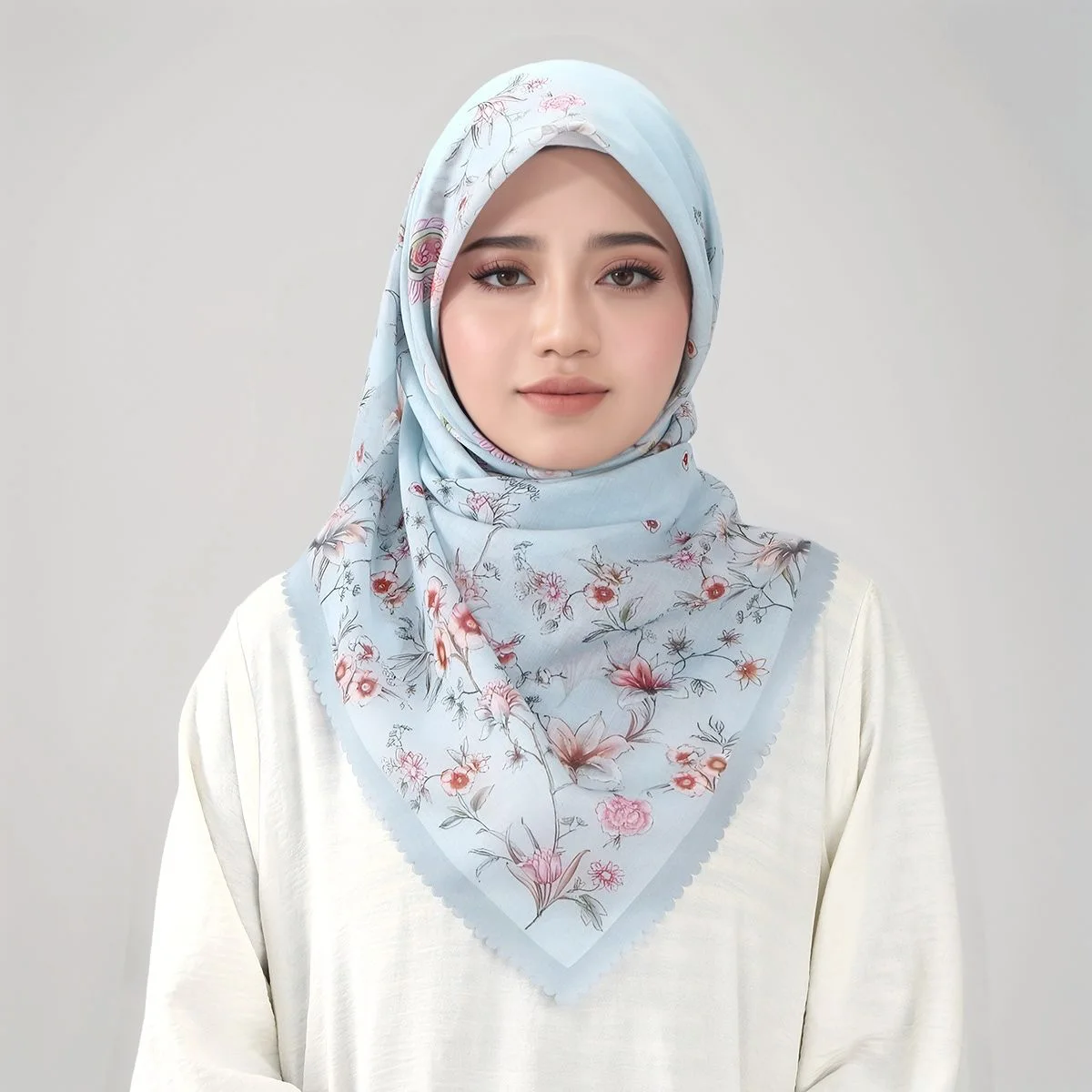 Floral Printed Wave Viscose Square Scarf Muslim Hijabs Cotton Headscarf Women Fashion Malaysia Handkerchief Foulard 110*110cm