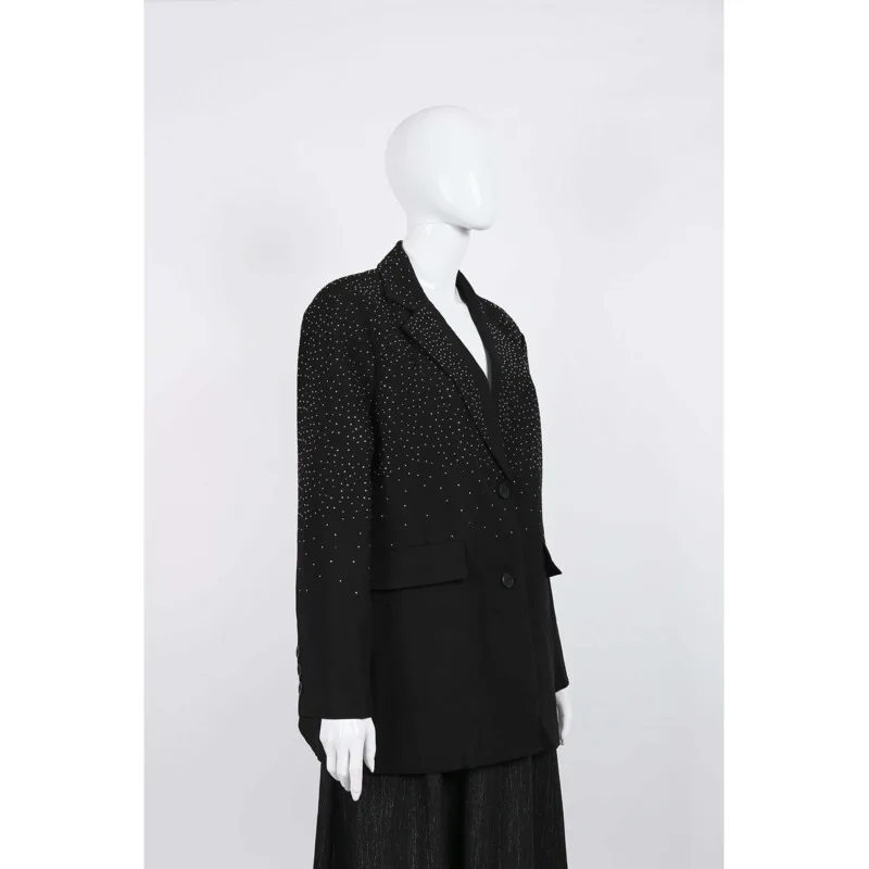KWTX Damen-Blazer, einfarbig, schwer verziert, 2-Knopf-Revers, elegant, luxuriös, Designer, SS25-Mode