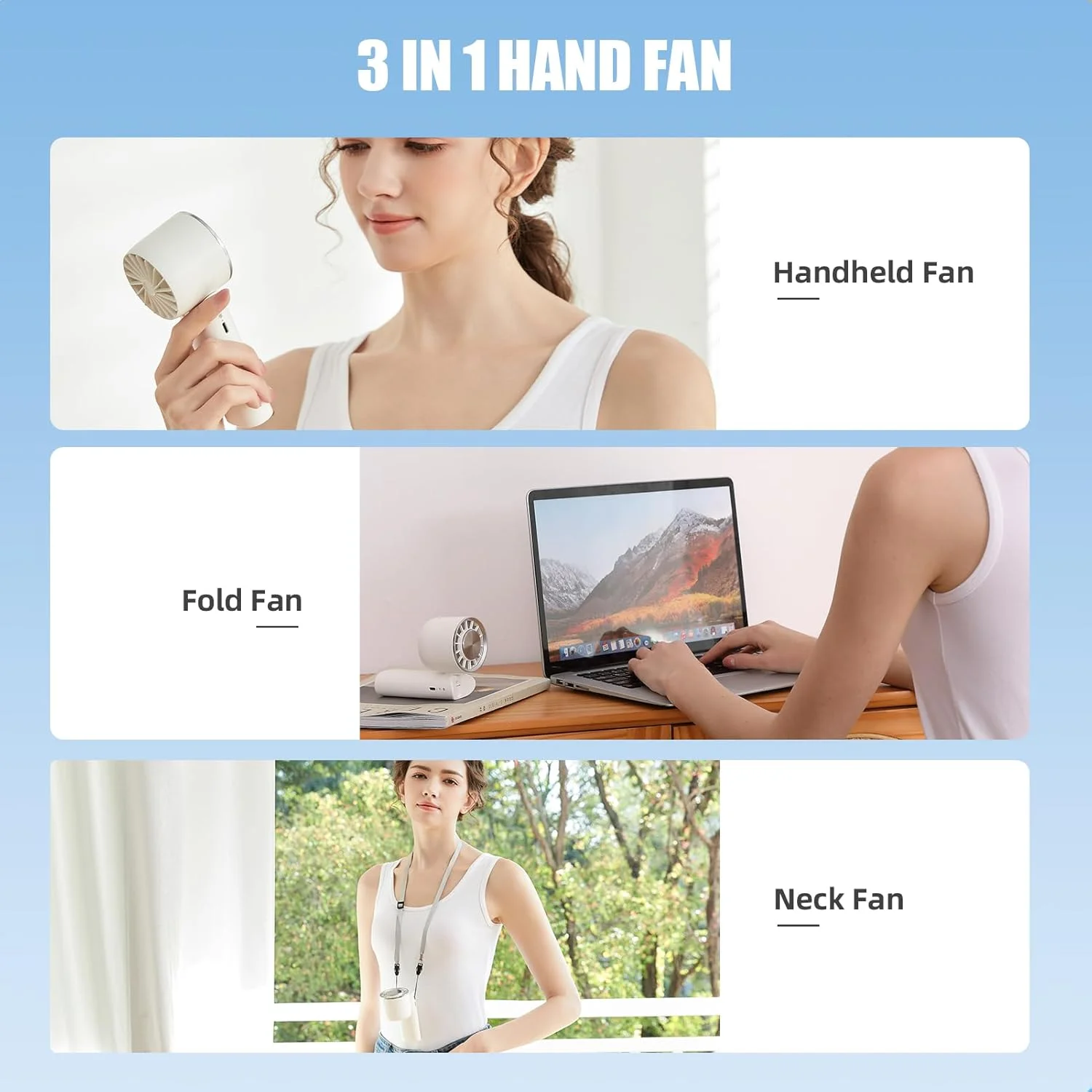 Portable Handheld Mini Fan Air Conditioner Fan，Ice Cooling  with 3 Speed Wind, 4000mAh USB Rechargeable Personal Fans Battery 