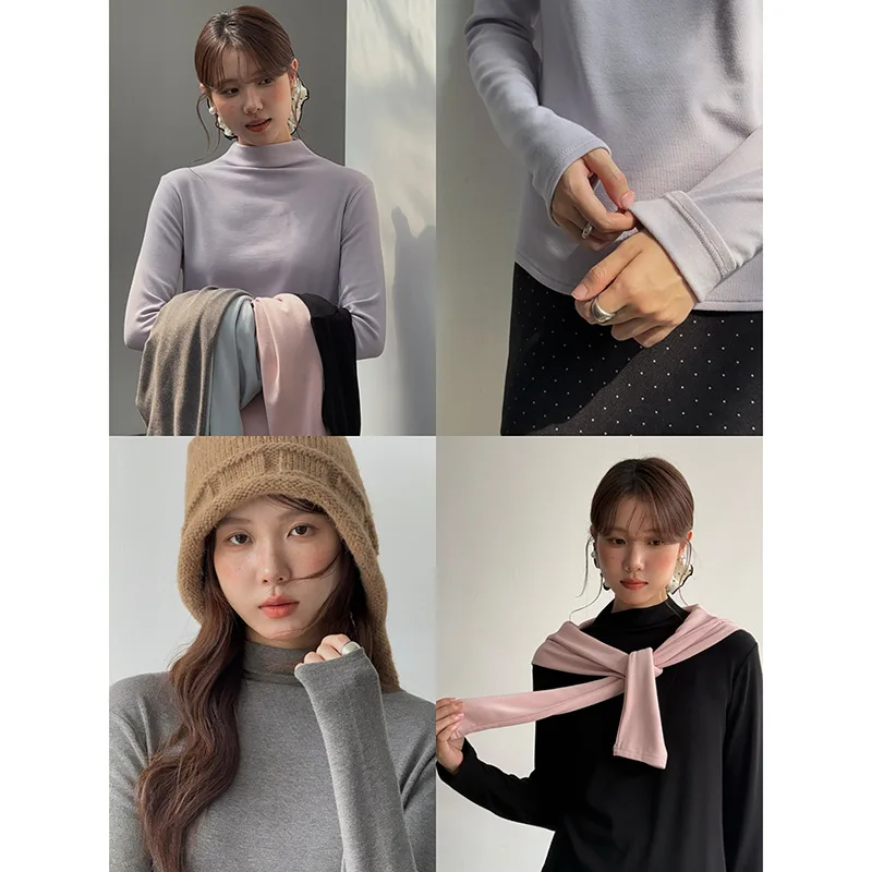 

Naked Cream and Velvet Base Korean Commuter Half High Collar Inner Top Winter Long Sleeve T-Shirt