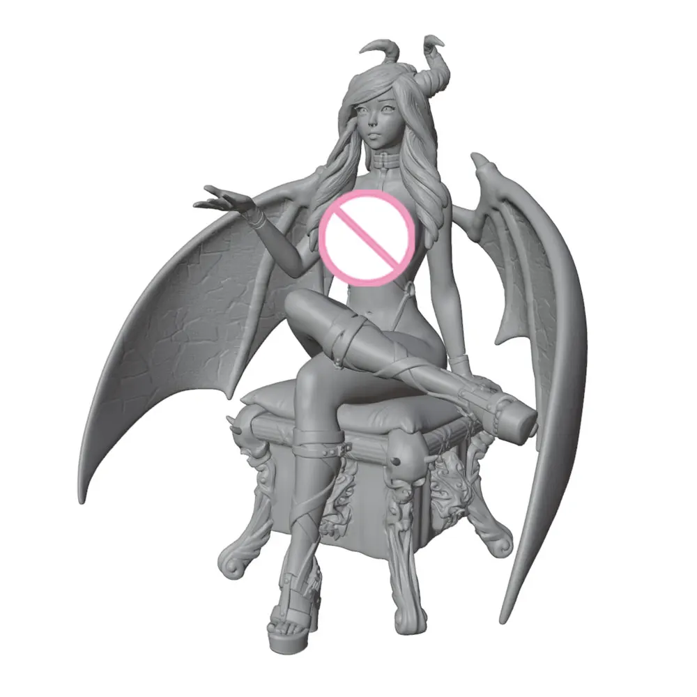 1/24/6 Girl in mesh jumpsuit, bat wings with long tail, cute girl resin model kit, GK mini 3D printed model statue, not colored