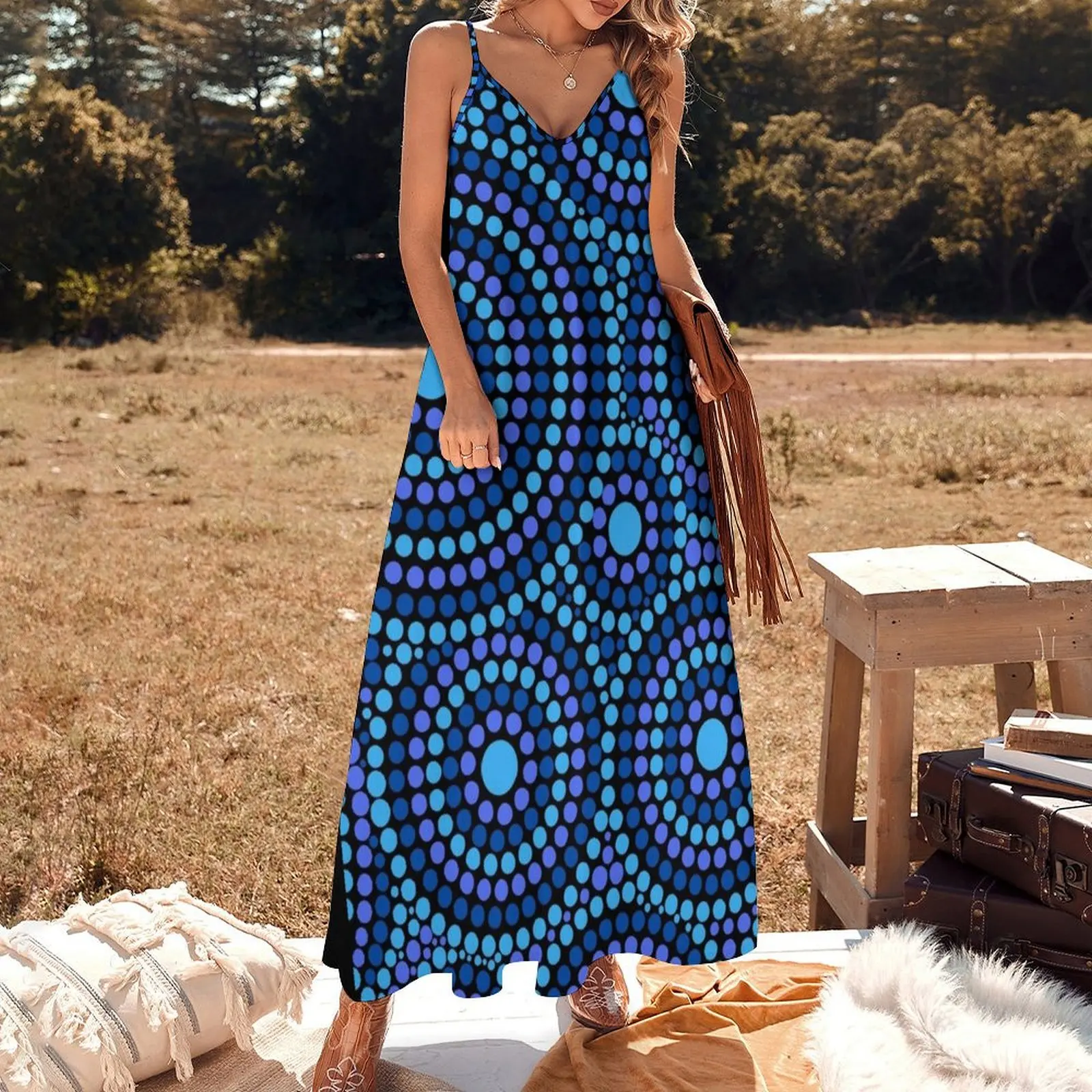 Awesome Aboriginal Dot Art Sleeveless Long Dress Elegant gowns Dresses Dress for pregnant women Women long dress