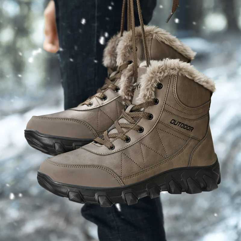

Winter Snow Boots Men Outdoor High-top Lace-up Anti-slip Hiking Boots Men Keep Warm Wear-resistant Plush Casual Shoes Men