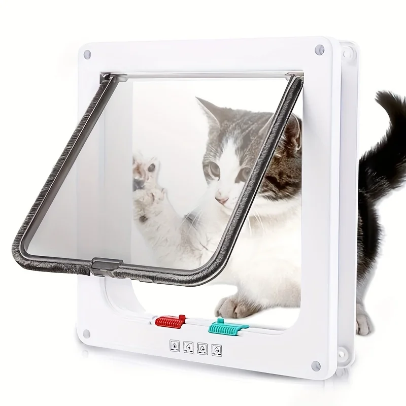 

Easy-Install Large Cat Flap Door, 9.92X9.25", 4-Way Locking - Weatherproof For Indoor/Outdoor Use, White & Brown