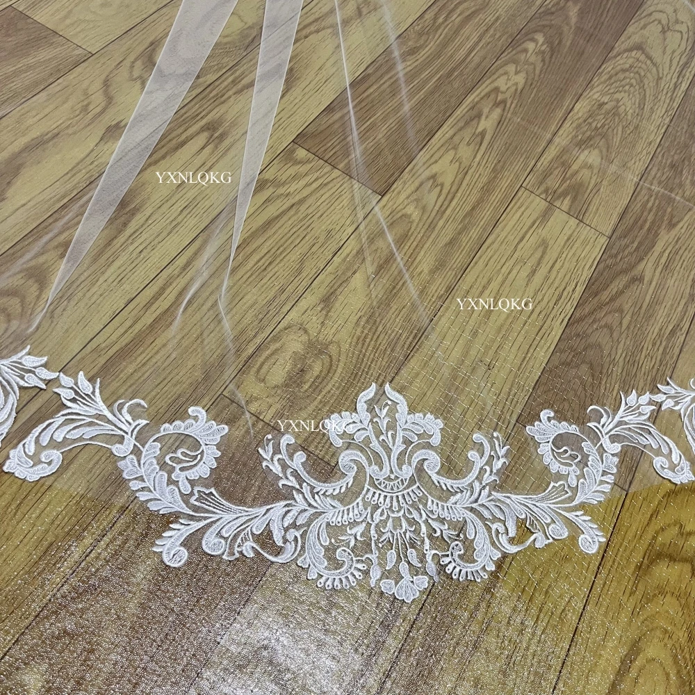 Real Photos White / Ivory Wedding 2 Layer Veil Wavy Lace Mantilla Lace Bridal Veil With Comb Wedding Accessories Veil Veu De Noi