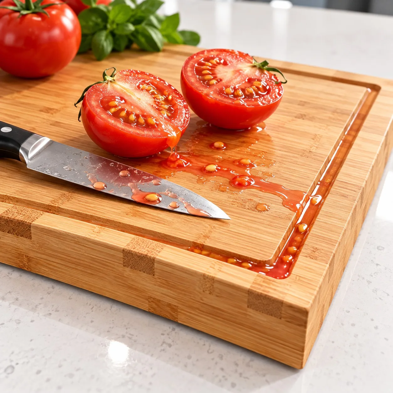 Juego de 2 tablas de cortar de bambú natural para cubrir la encimera de la cocina, con ranura para recoger el jugo, dimensiones: 28 x 27 x 4 cm por unidad.