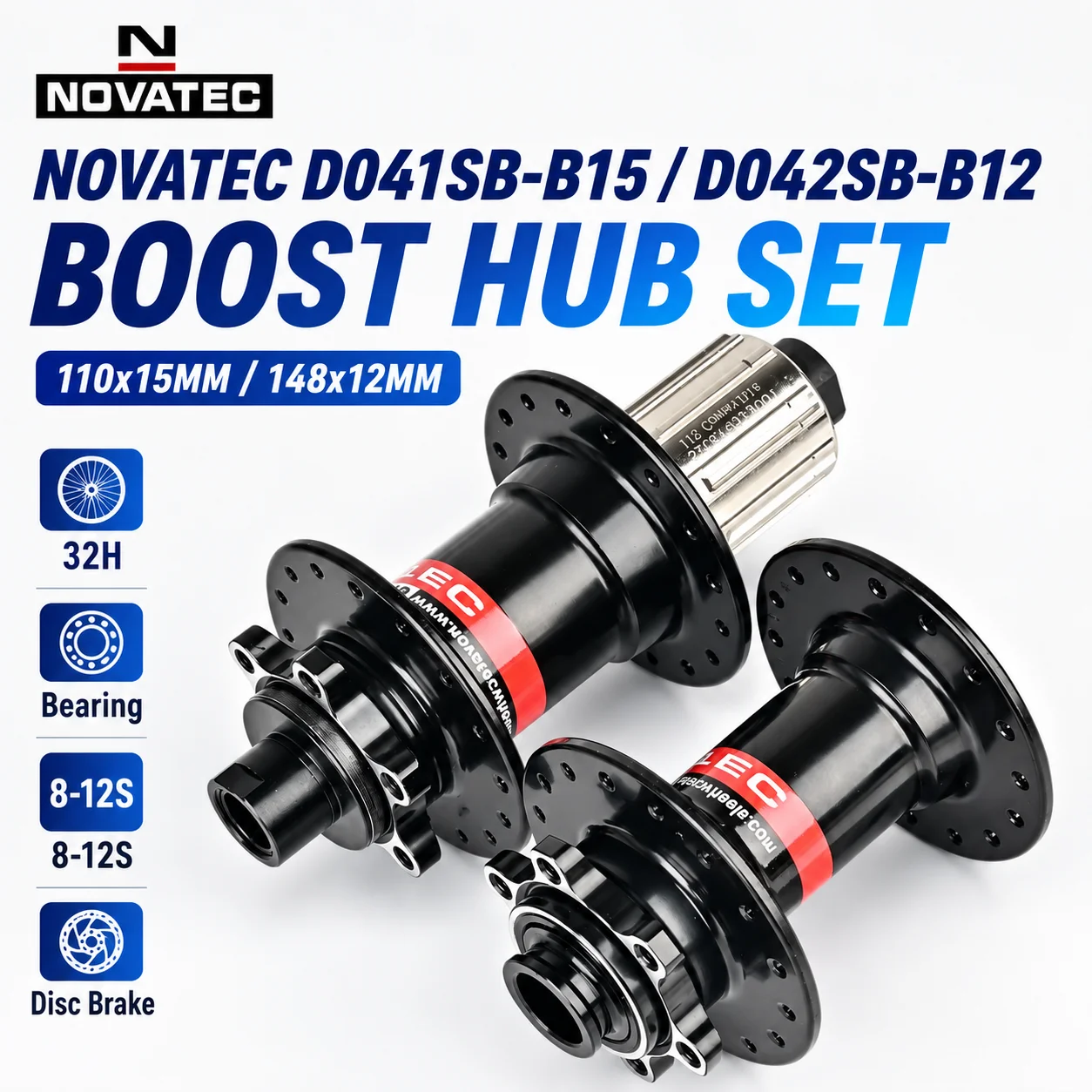 Cubos Novatec D041SB-B15 D042SB-B12 MTB Bicicleta Mountain Bike Freio A Disco Boost 110x15 148x12mm 32H Rolamentos 8-12V