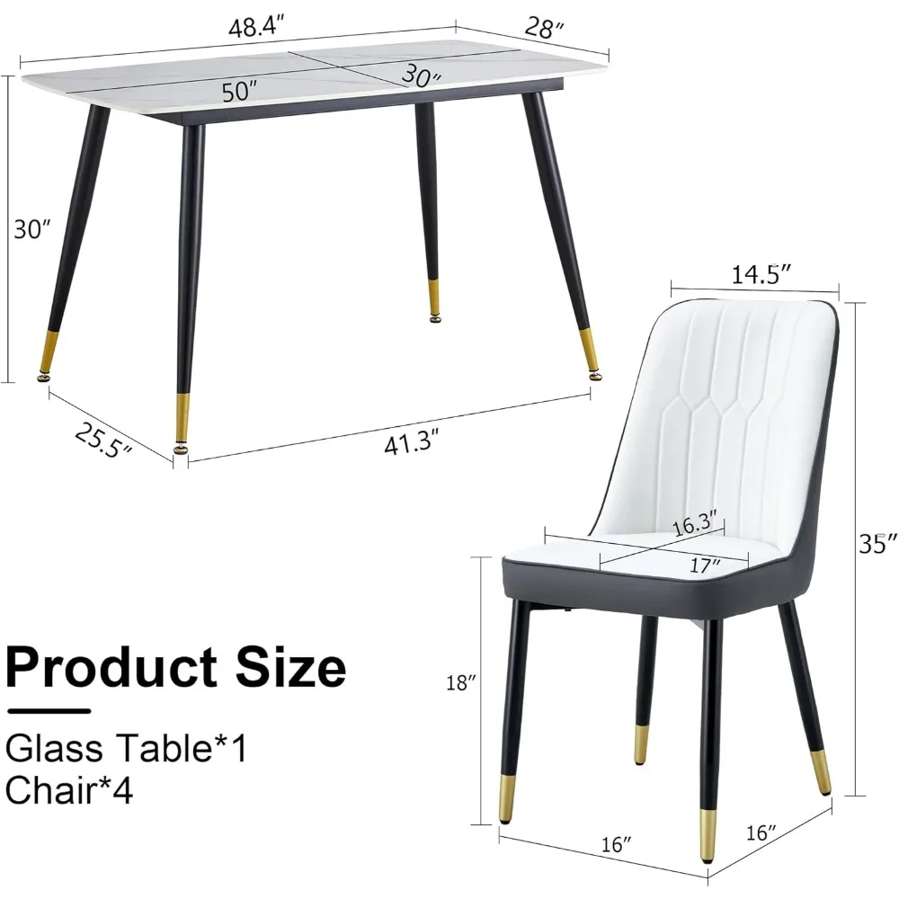 Conjunto de mesa e cadeiras de 4, conjunto de mesa de sala de jantar para 4, tampo de mesa de cozinha de pedra sinterizada e cadeiras modernas conjunto de 4 para cozinha