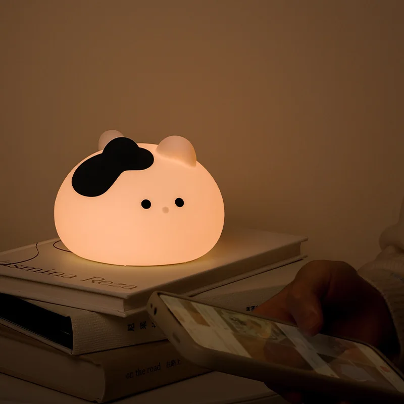 Luz nocturna de silicona Lucky Cat, luz para dormir para compañero de cabecera de dormitorio, brillo ajustable de 2 niveles, regalo de cumpleaños y Año Nuevo