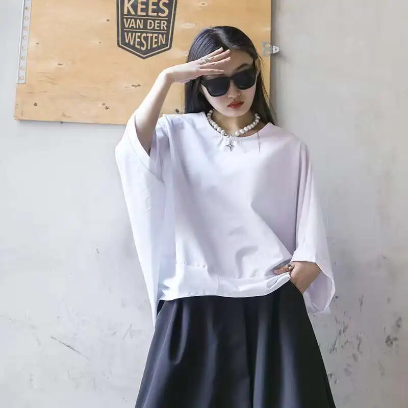 

Ladies Short Sleeve T-Shirt Summer New Irregular Hem Lantern Sleeve Niche Design Large Short Sleeve
