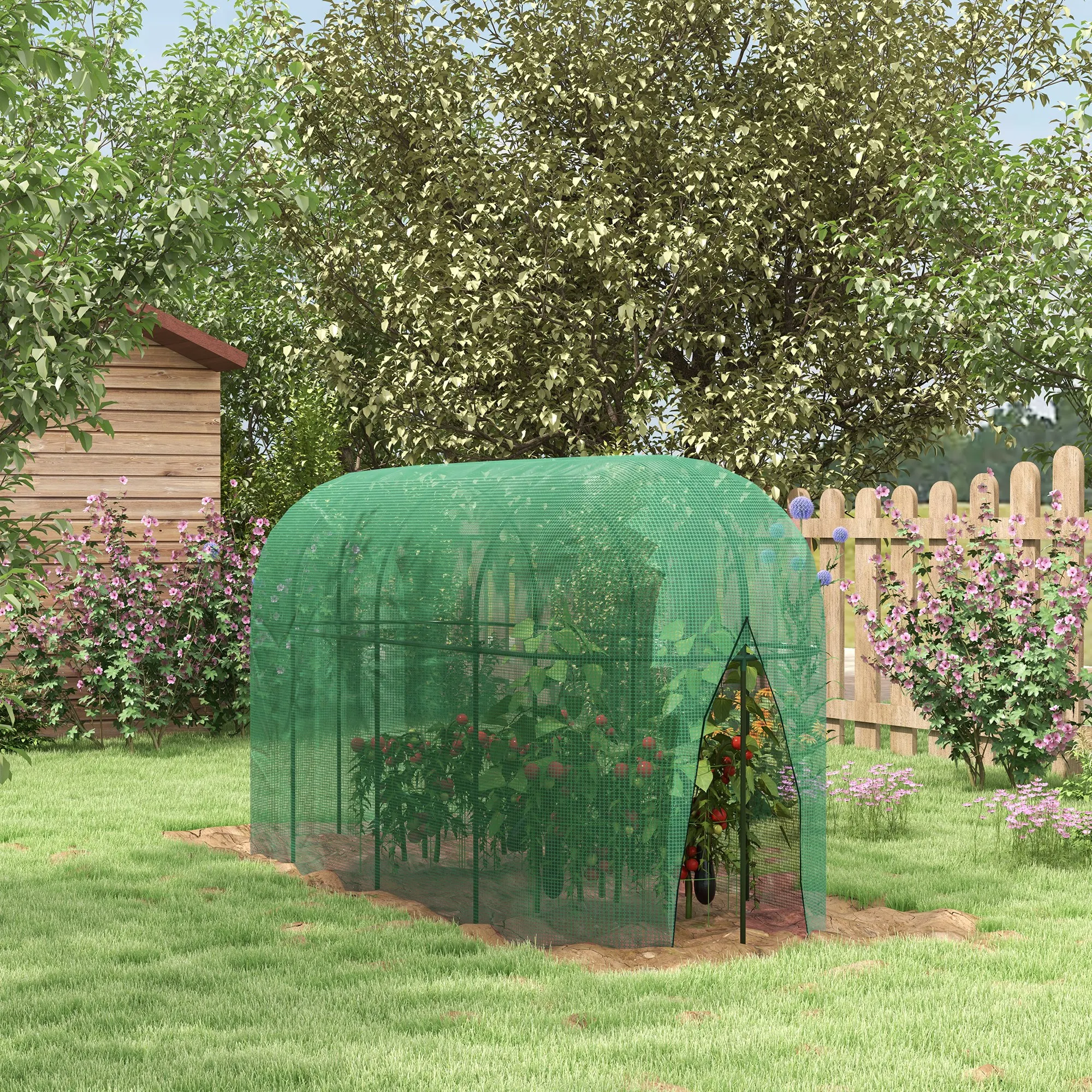 Outsunny grow cage with door and steel frame 300x100x150cm Green