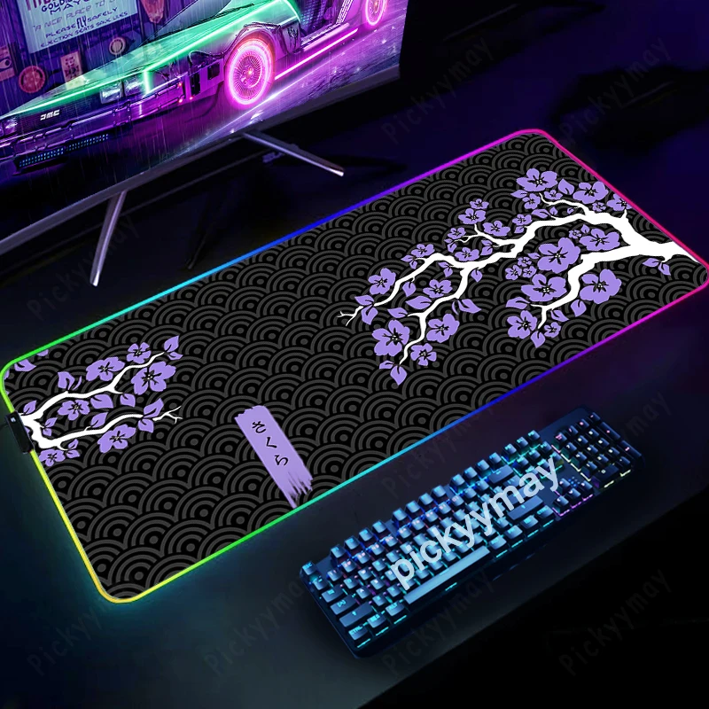 

Sakura RGB Gaming Mousepad Big LED Gamer Mousepads PC Desk Mat Luminous Mouse Pad Keyboard Mats XXL Table Mats With Backlit