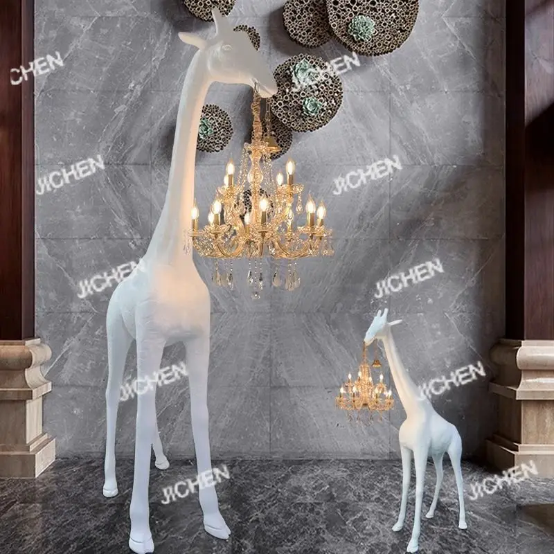 

JC European glass fiber reinforced plastic giraffe floor lamp light luxury villa hotel lobby creative large animal sculpture