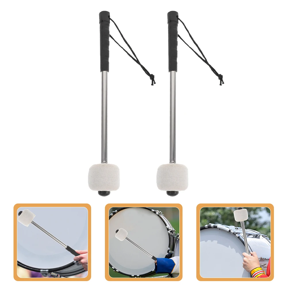 

2pcs Bass Drum Mallets Percussion Drumsticks Stainless Steel Handle Felt Head Lightweight Drum Accessories Musical Instrument