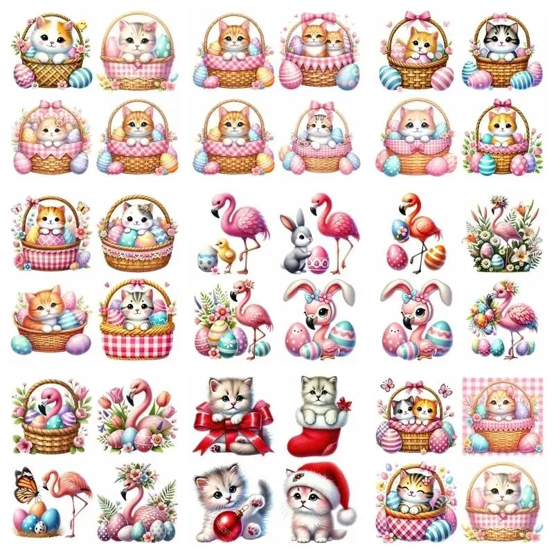 14CM set Cartoon Firebird Cat Iron Transfer Sticker Diy A-Level Washable Heat Press Printed  Accessories children Clothing Patch