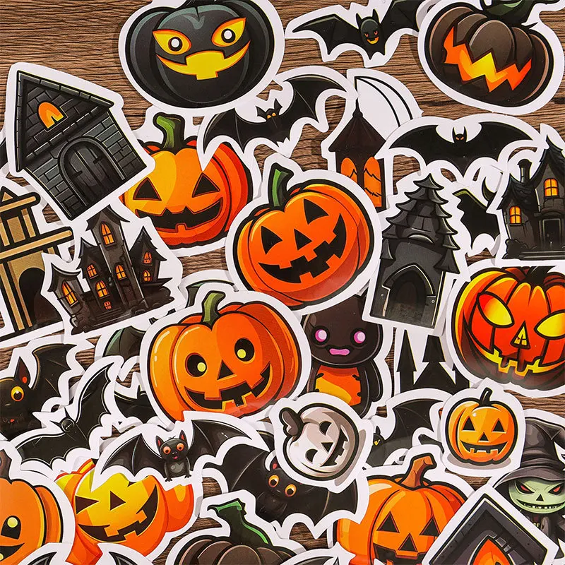 50pcs Halloween Sticker Pack Creative Children\'s Handbook Sticker Hand Tent DIY Decorative Gift Expression Material Stickers