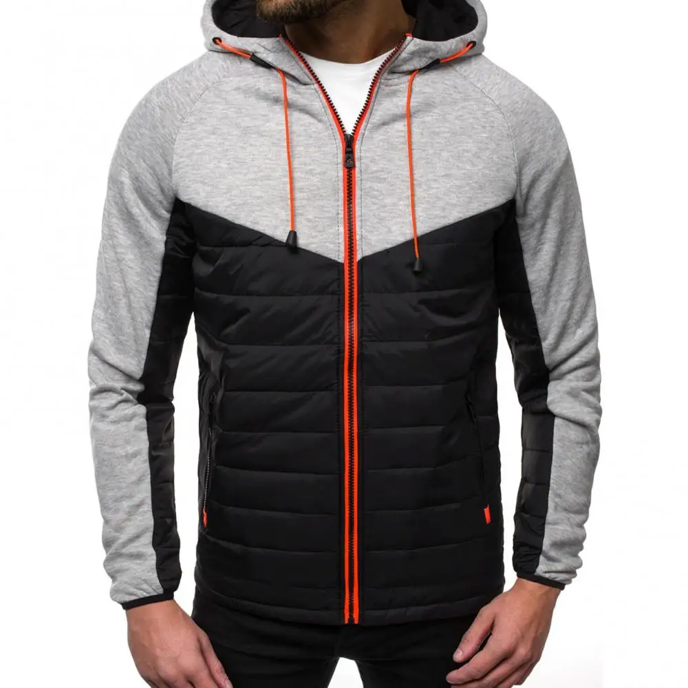 Jaqueta de zíper colorido masculina com capuz, casaco quente casual masculino, outono e inverno