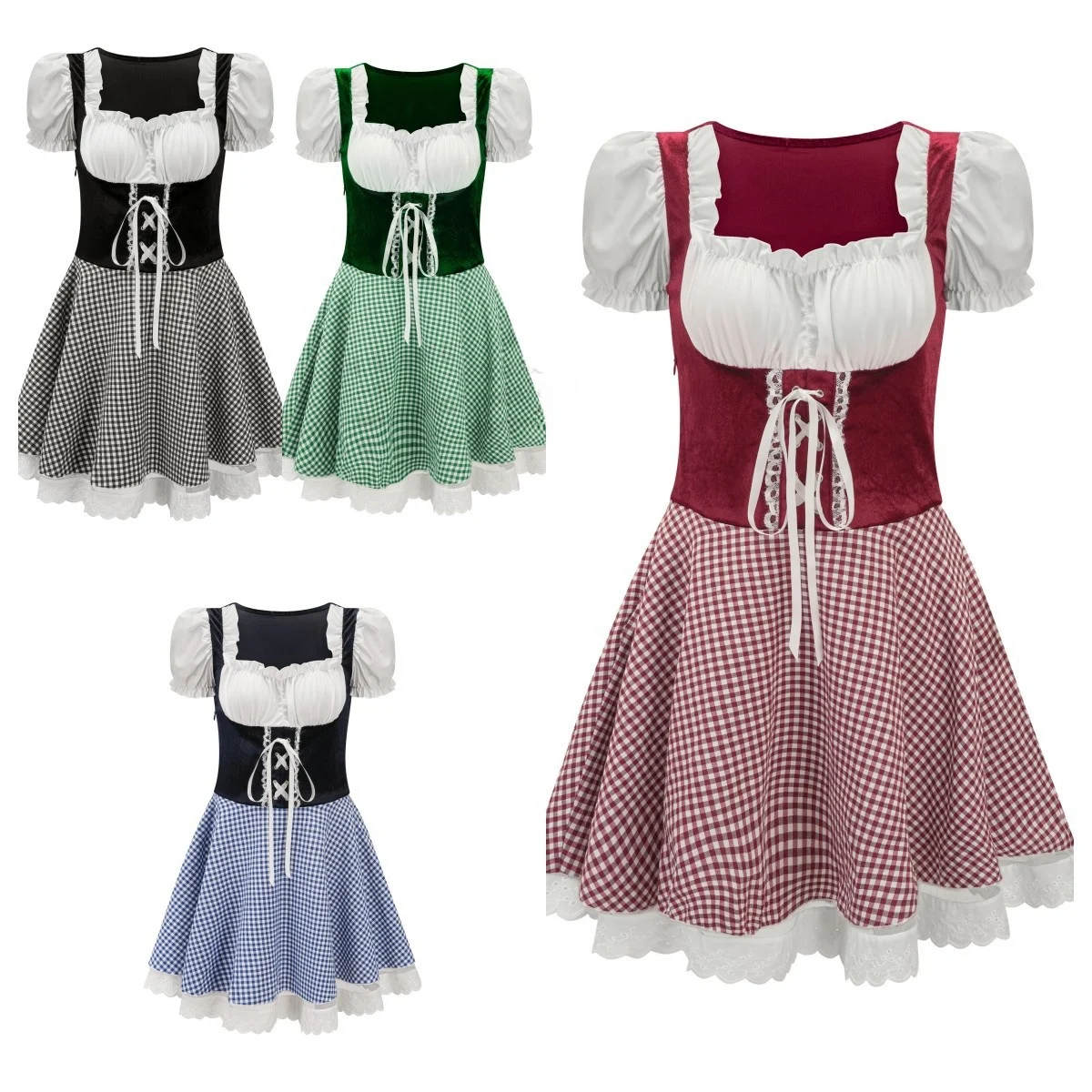 Loween Beer Girl Dr Plaid Mh Costume de Festival de la bière grande taille tenue de servante de femme de chambre vêtements ethniques traditionnels pour femmes