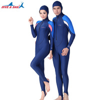 DIVE&SAIL diving suit men's one-piece hooded long sleeved sunscreen diving suit women's snorkeling surfing jellyfish swimsuit