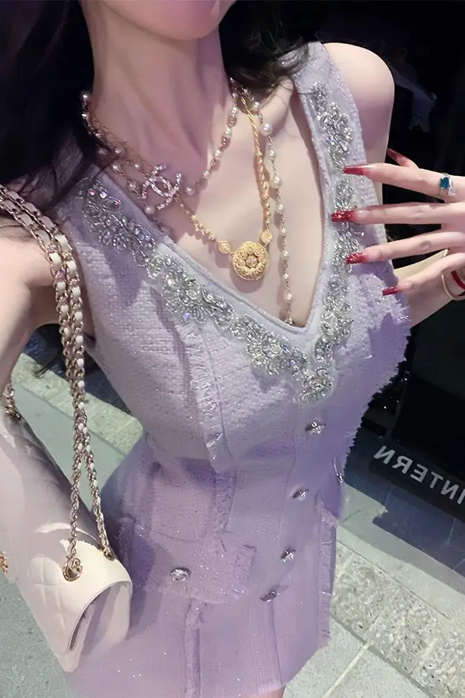 

2025 Spring New Sleeveless Dress Women High Waist Sequin Bodycon Tube Dress Ladies Fashion Cocktail Party Vest Dress Plus Size