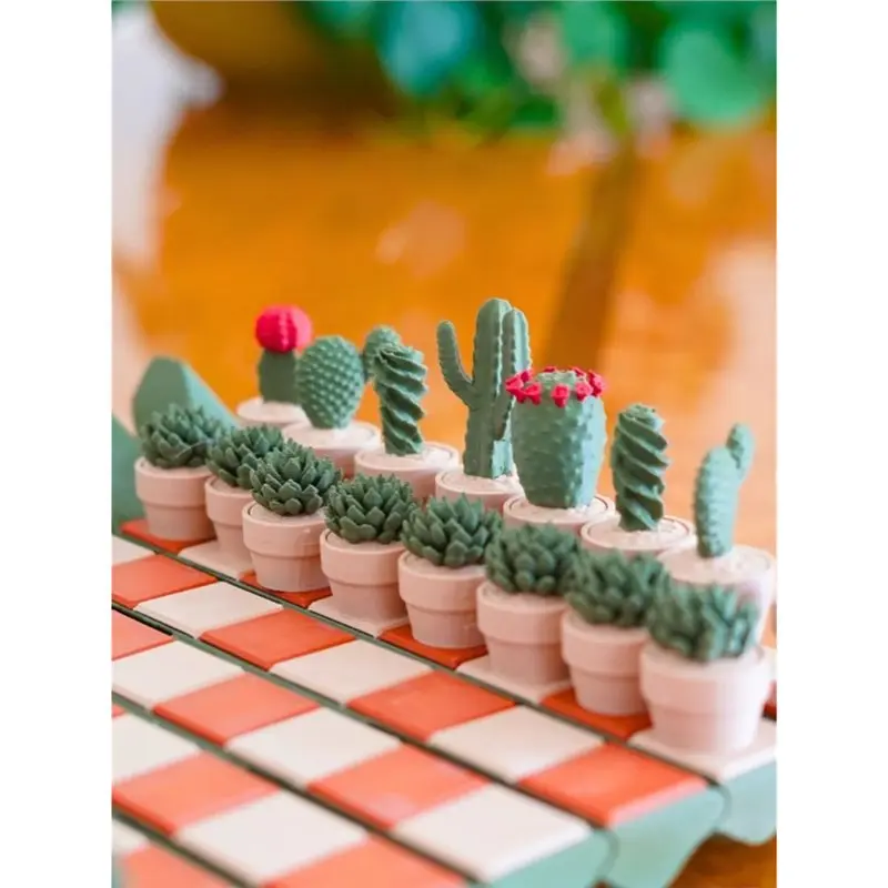 【FLASH DEAL】A Set Of 3D Printed Resin Cactus Chessboard Desktop Ornaments, Foldable, Perfect For Passing The Time, A Chess .