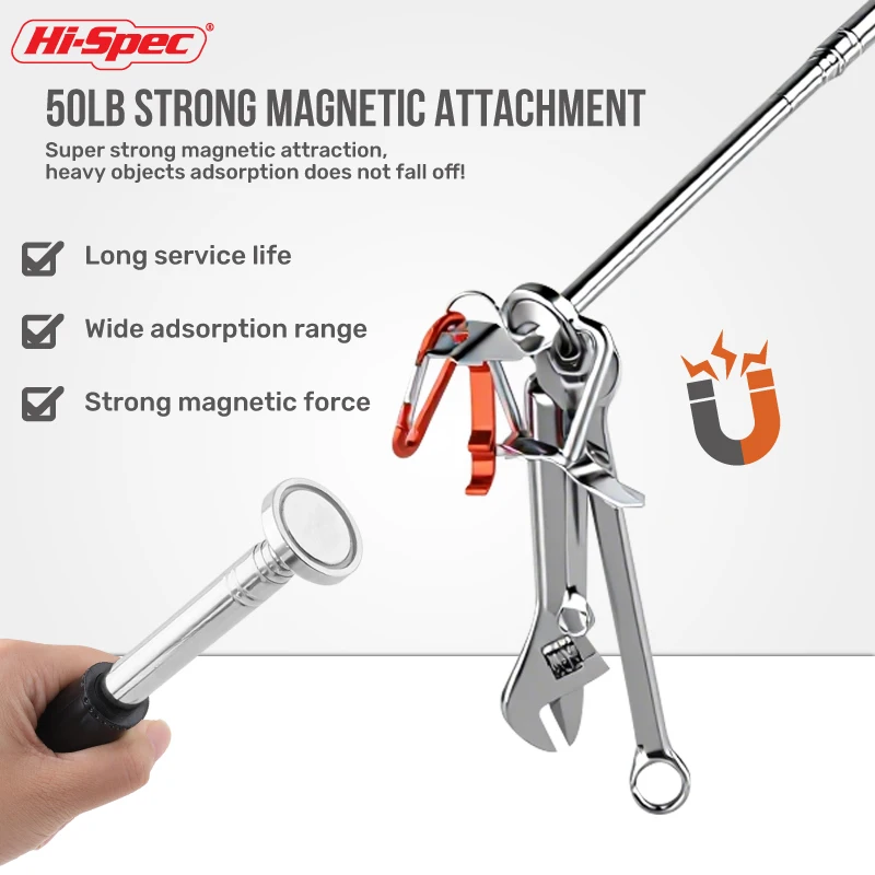 

Hi-Spec 50LB Strong Magnetic Telescopic Picker for Hard To Reach Retractable Stainless Steel Pen Pickup Stick Magnet Pickup Tool