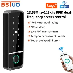 Dual-Frequency EM+M1 Tuya Access Control App Wifi Remote Unlock Fingerprint Access Keypad Waterproof Digit Code Door Lock Opener