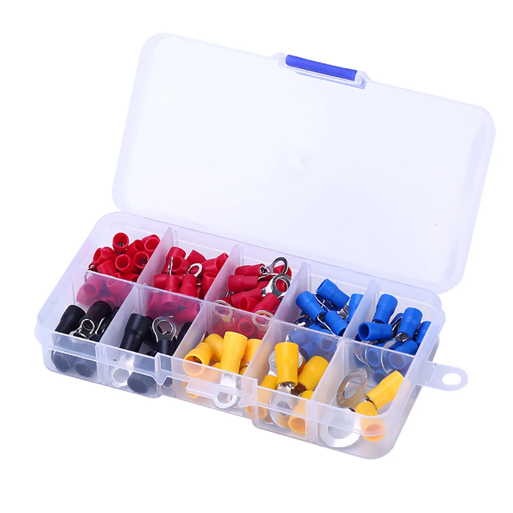 102PCS Insulated Tinned Copper O-Type Wire Crimp Connector Kit Set With Box 0.5-6mm²(22-10AWG) Cable Electrical Connector