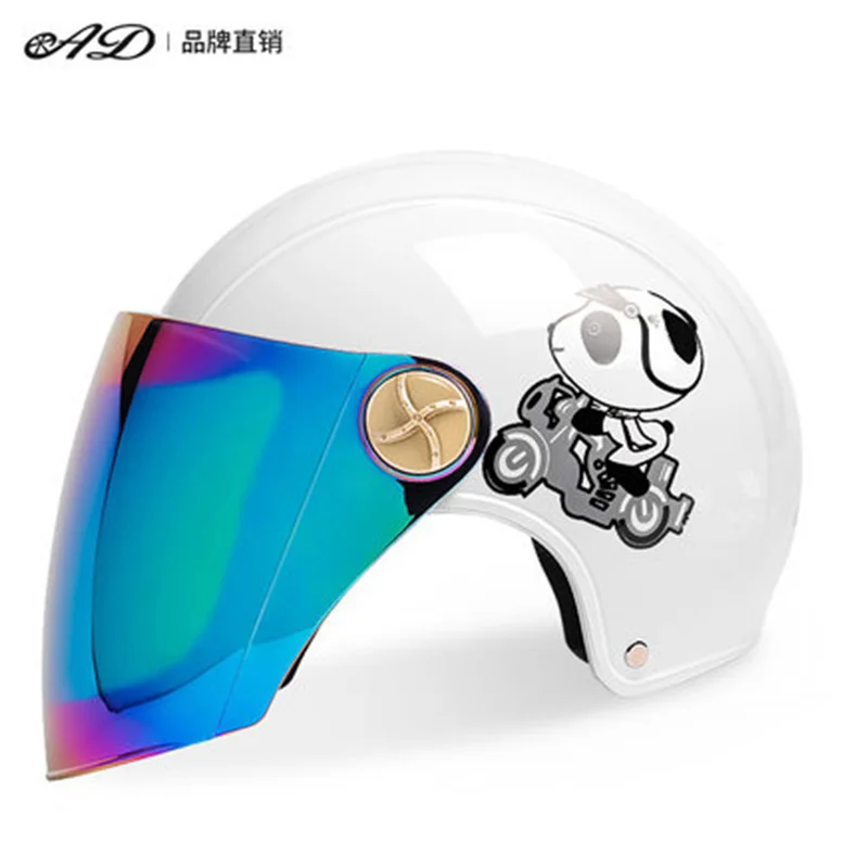 

AD Electric Bike Helmet Men's and Women's Cute Cartoon Half Helmet Four Seasons Universal Helmet Colorful Lenses