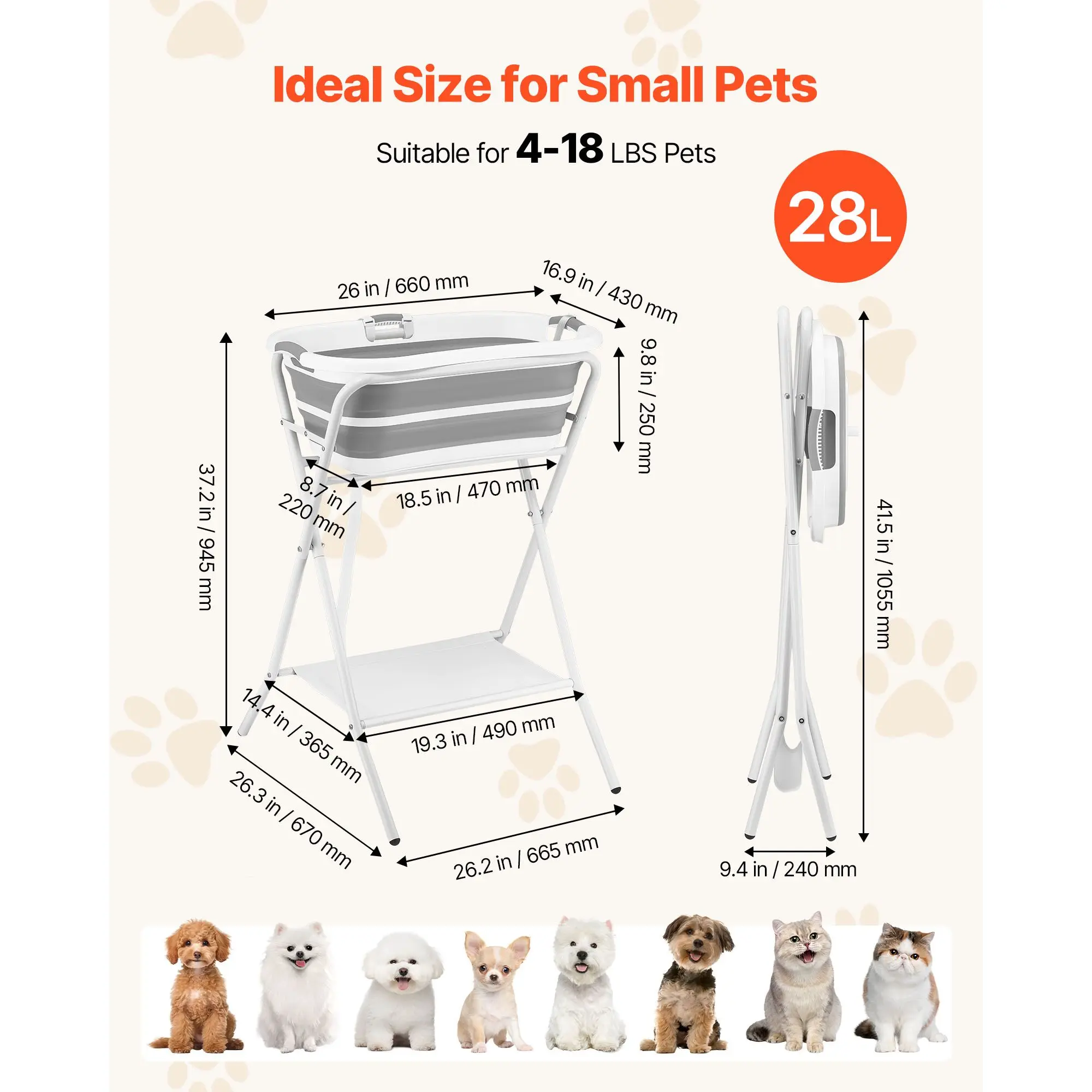 Collapsible 2-in-1 Portable Foldable Pet Bathing & Grooming Wash Station Space-Saving Elevated Dog Bath Tub Built-In Features