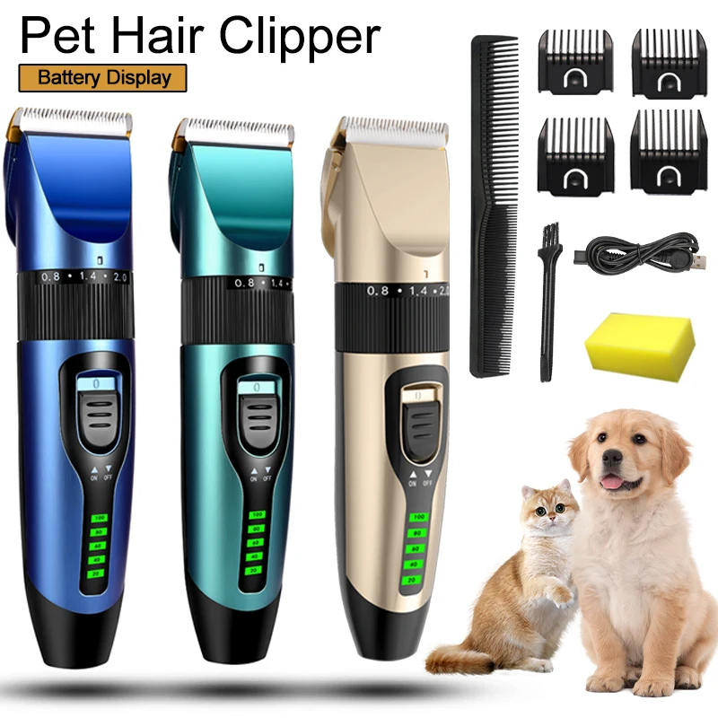 Professional Pet Hair Clipper Rechargeable Dog Cat Trimmer Battery Display Grooming Haircut Low Noice Razor Dog Hair Clipper