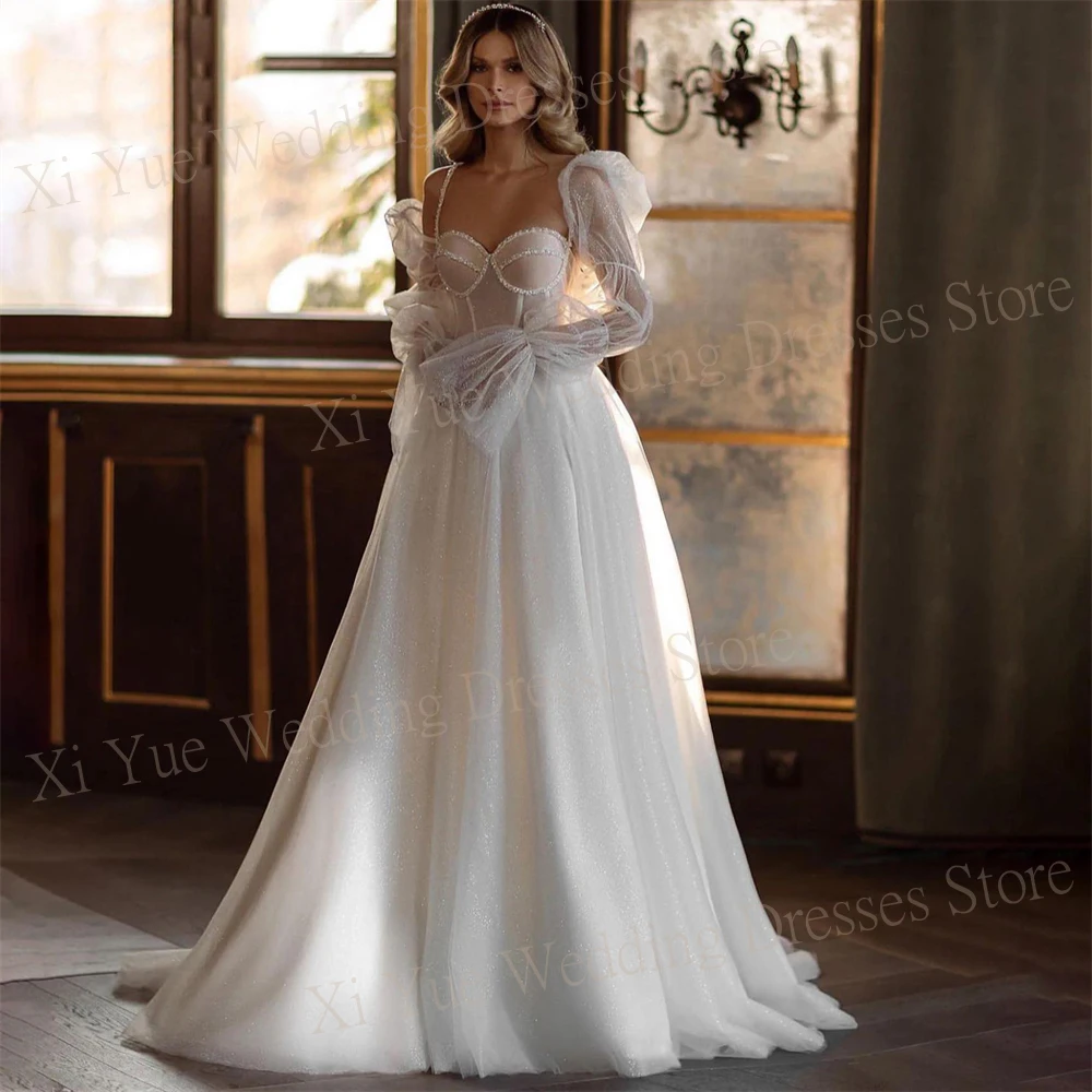 Elegant Classic A Line Women's Wedding Dresses Shiny Charming Lace Up Bride Gowns Princess Sweetheart Vestidos De Novias 2024