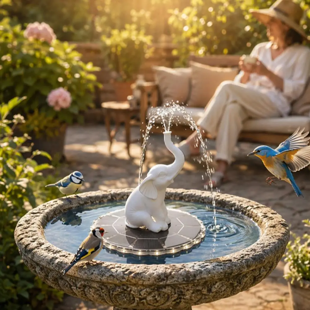 Fontaine solaire décorative pour jardin, statue de fontaine solaire avec lumières LED, pompe de fontaine flottante pour bain d'oiseaux, fontaine