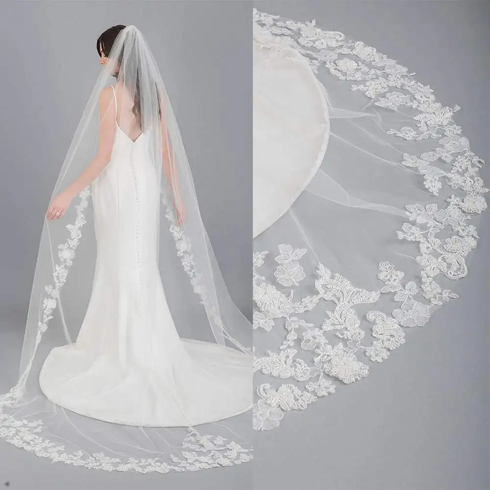 Veli da sposa in pizzo catramealappliques velo da sposa morbido Tulle copricapo avvolge accessori