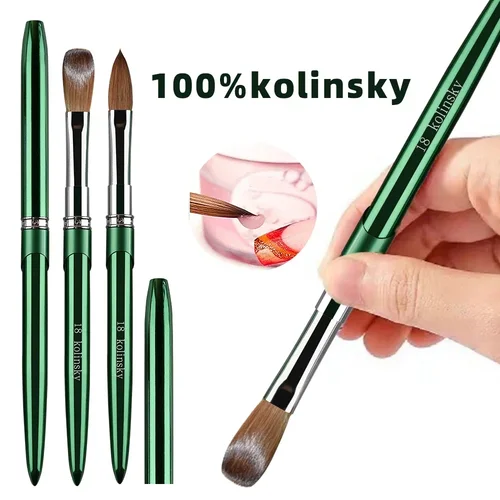 Nuevo cepillo de uñas acrílico Kolinsky de alta calidad, nuevo producto, cepillo Kolinsky puro de Metal 100% para uñas acrílicas, tamaños 2-18, herramienta para uñas