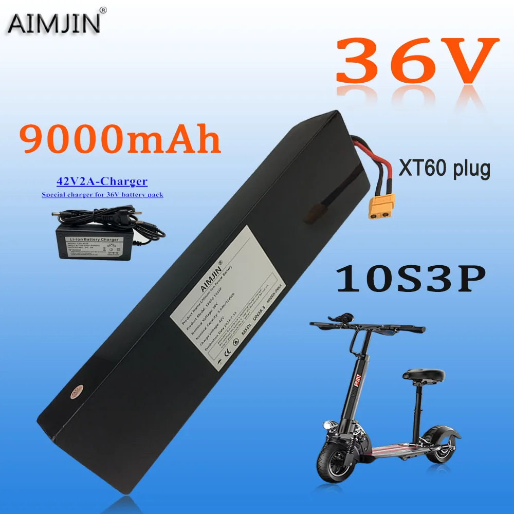 

36V 9000mAh 10S3P 18650 Rechargeable Li-ion Battery pack 500W, Suitable for Kugoo S1, S2, S3 Scooters Built-in BMS with charger