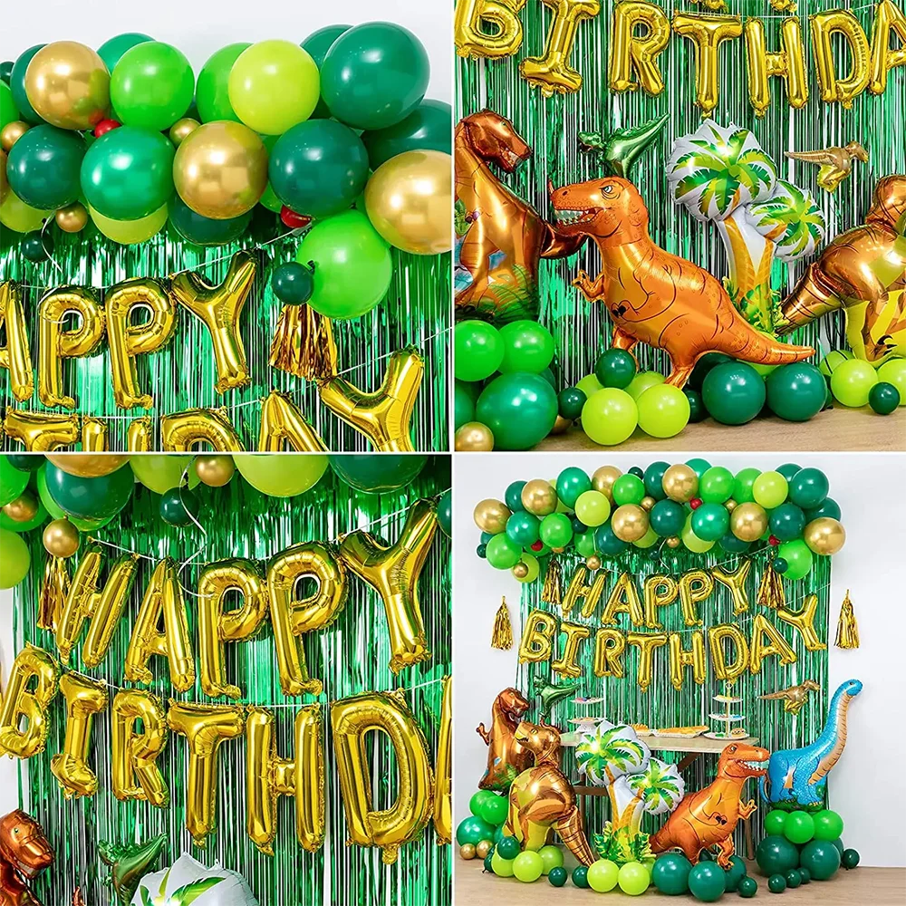 Conjunto de balões de dinossauro arco para aniversário das crianças dino tema festa folha ballons enfeites cortina borla decoração de fundo