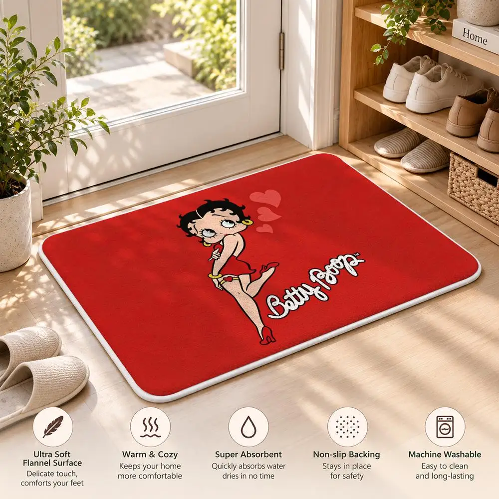 B-Betty Boop Luxury Fashion Floor Mat Flannel Rug Soft Non Slip Washable Door Mat For Bathroom Bedroom Kitchen Home Decor