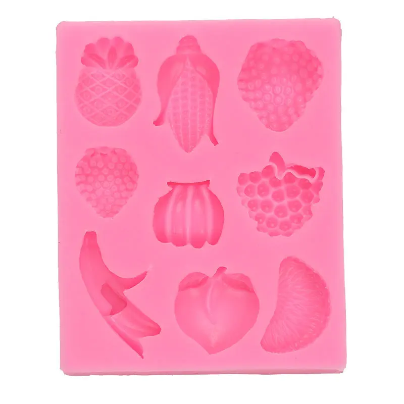 Multi-Fruit DIY Fondant Cake Banana Grape Strawberry Peach Orange Corn Silicone Mold Resin Mould 15-1039