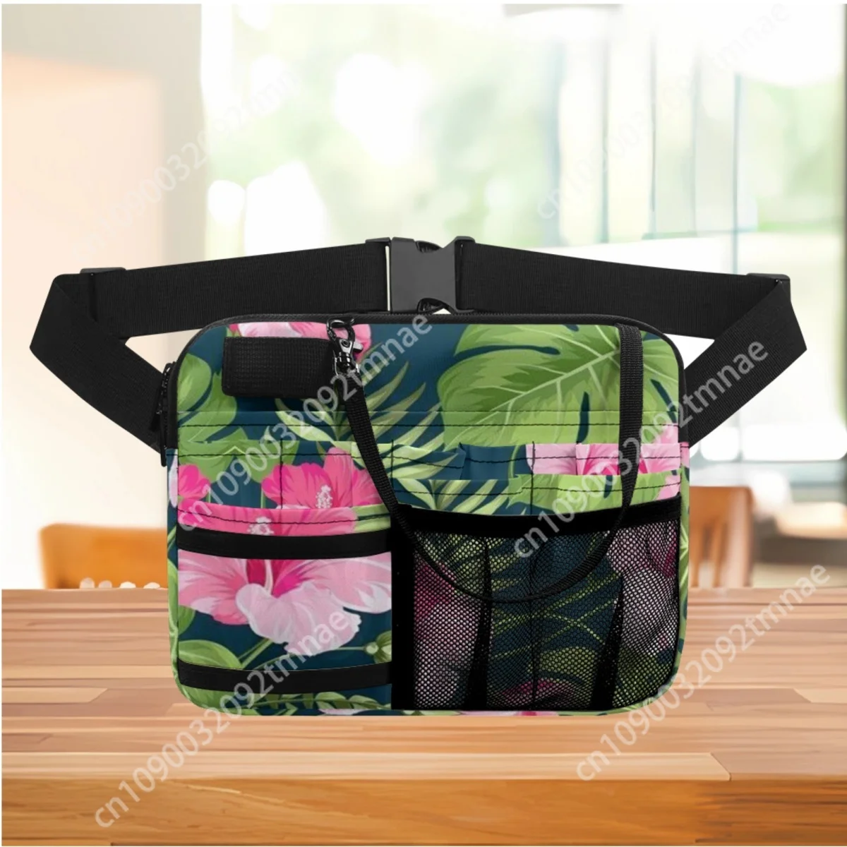 

Medical Nurse Fanny Pack Tropical Palm Leaf Hibiscus Flower Design Utility Waist Bag Custom Adjustable Medicine Storage Bag