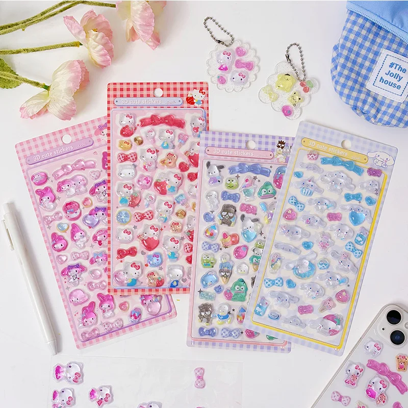 3D Sanrio Hellokitty Kuromi Cinnamoroll Stickers Cute Anime Transparent Jelly Crystal Decorative Sticker Note Phone Case DIY Toy view 3