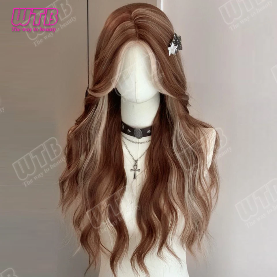 WTB Synthetic Lolita Wig Lace Front Highlighted Long Curly Hair Suitable for Women and Girls to Wear for Holidays and Cosplay