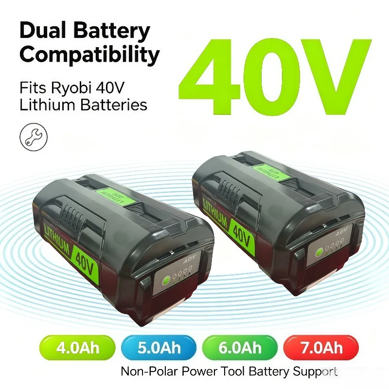 Compatible Ryobi 40V Lithium-ion Charger, Supports OP4040, OP4050 & Other Non-Polar Power Tool Batteries