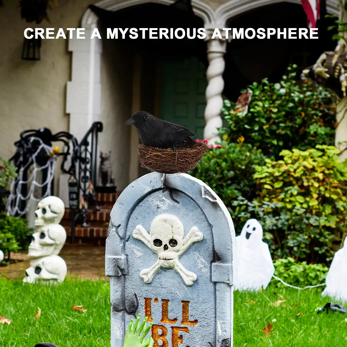 2Pcs Black Crow Artificial Feathered Realistic Halloween Decoration Eerie Outdoor Decor Halloween Decoration