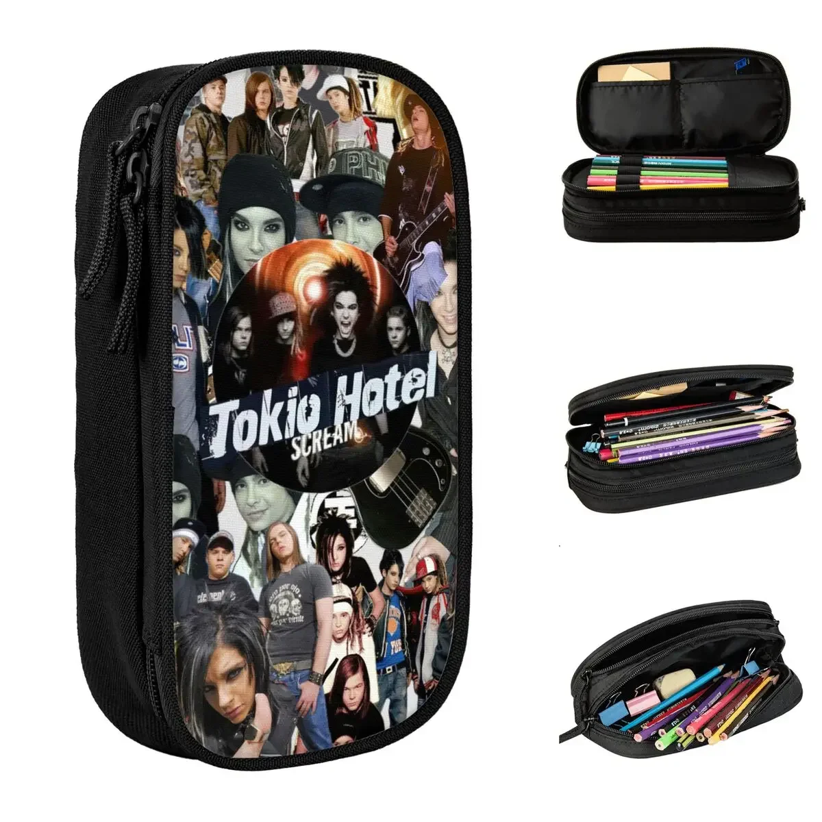 

Tokio Hotel Collage Pencil Cases German Rock Pencilcases Pen Holder for Student Big Capacity Bags School Supplies Stationery