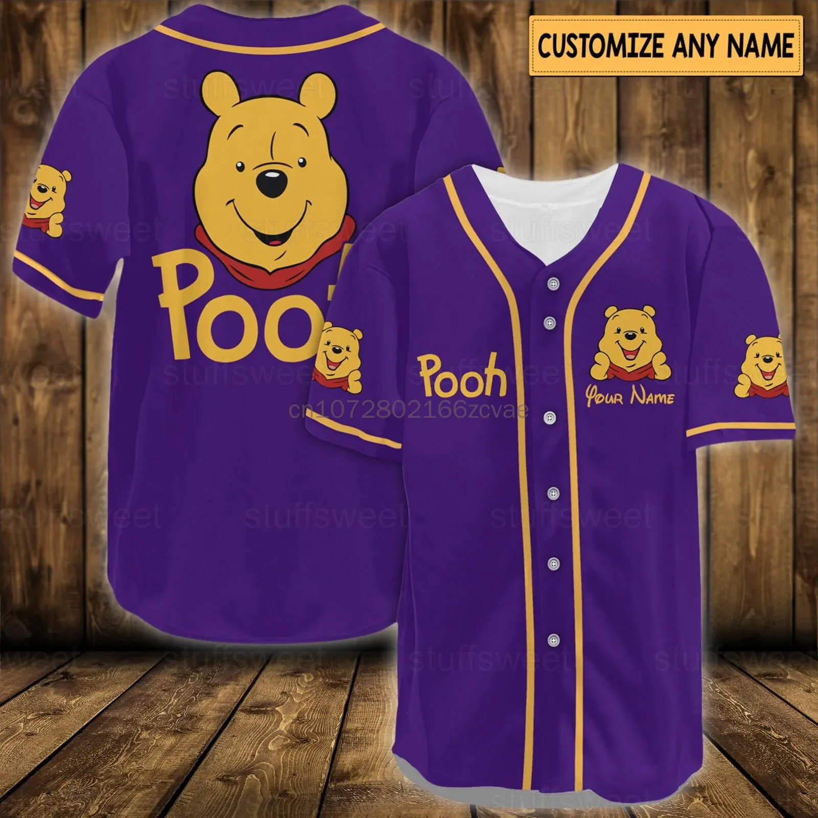 Winnie The PoChaînes Baseball Jersey Shirts, Customized Cartoon Print Shirts, Outdoor Sports, Casual Men, Women, Kids Top, Lovely, 2024